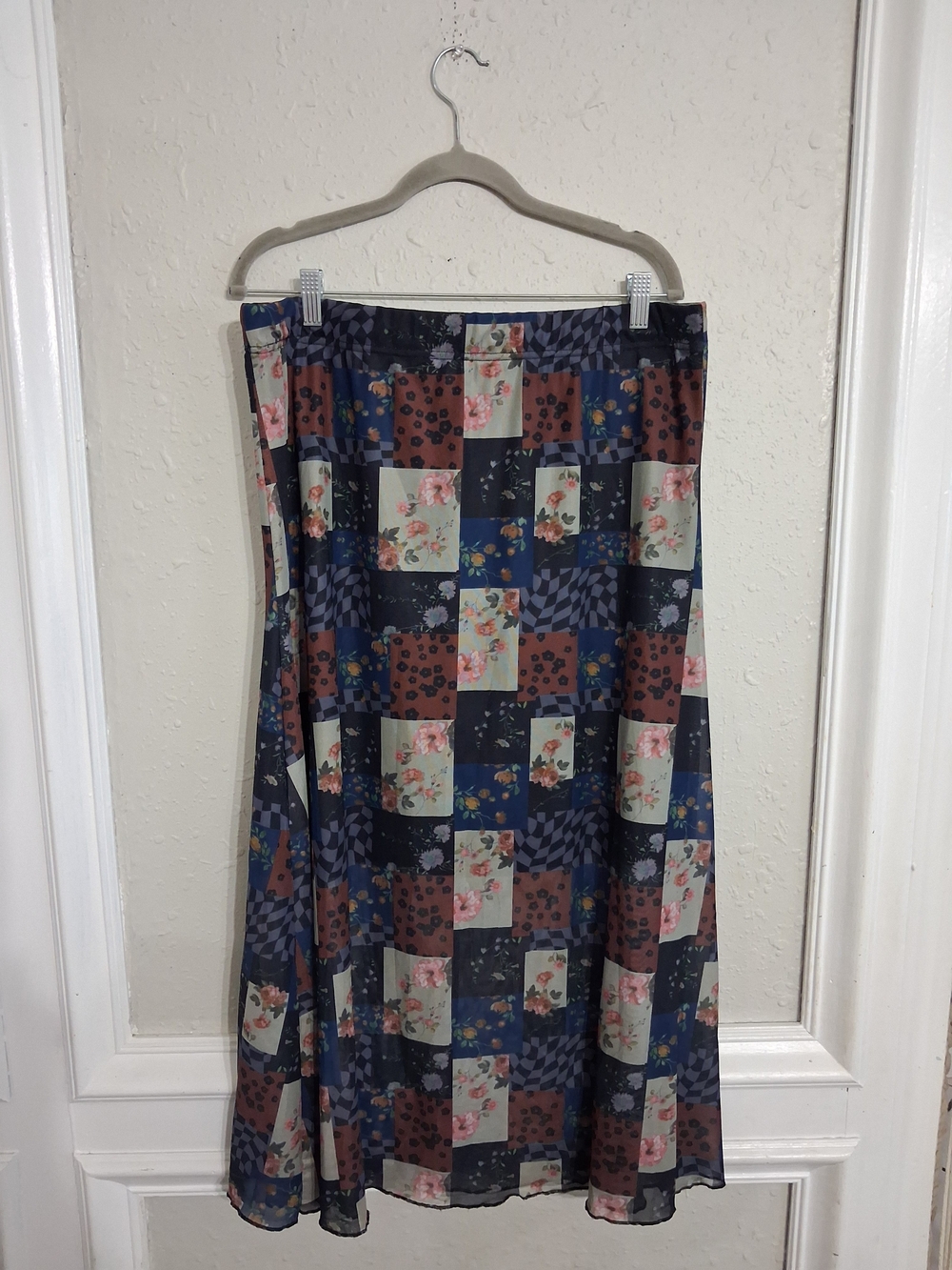 Earthbound trading co maxi skirt y2k grunge 2x xxl quilt patchwork sheer boho